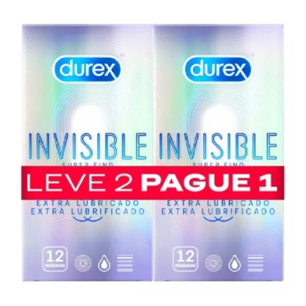 Durex Invisible Extra Lubrificado x24 Preservativos (Leve 2 Pague 1)