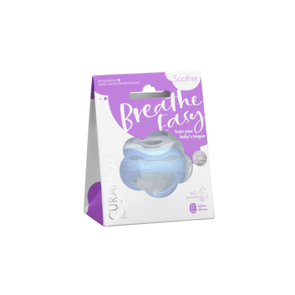 Curaprox Baby Breathe Easy Chupeta Size 1 7kg-10kg (7-18M) x 1 Chupeta Silicone Azul + Caixa de Esterilização e Transporte